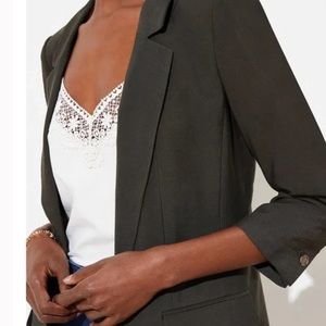 Loft 3/4 Sleeve Open Blazer Dark Olive Green